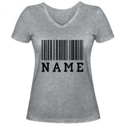 Женская футболка с V-образным вырезом Имя под штрих кодом - PrintSalon