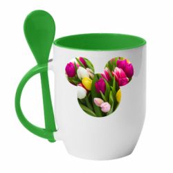 Чашка с ложкой Inner world flowers mickey mouse - PrintSalon