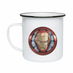 Кружка эмалированная Iron man helmet wood texture - PrintSalon