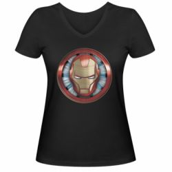 Женская футболка с V-образным вырезом Iron man helmet wood texture - PrintSalon
