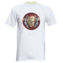 Мужская футболка для спорта Iron man helmet wood texture - PrintSalon