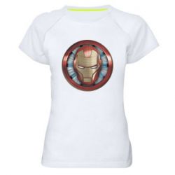 Женская футболка для спорта Iron man helmet wood texture - PrintSalon