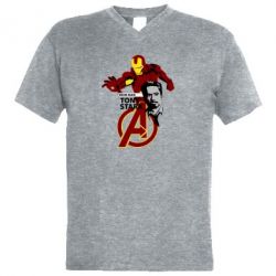 Мужская футболка  с V-образным вырезом Iron Man-Tony Stark - PrintSalon