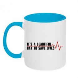 Чашка двухцветная 320ml It's a beautiful day to save lives - PrintSalon