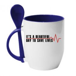 Чашка с ложкой It's a beautiful day to save lives - PrintSalon