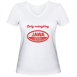 Женская футболка с V-образным вырезом Java Cesky Motocyclovy - PrintSalon