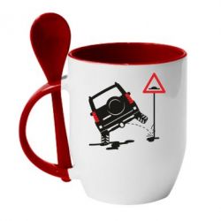 Чашка с ложкой Jeep pissing on the sign - PrintSalon