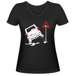 Женская футболка с V-образным вырезом Jeep pissing on the sign - PrintSalon