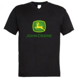 Мужская футболка  с V-образным вырезом John Deere logo - PrintSalon