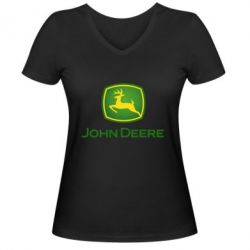 Женская футболка с V-образным вырезом John Deere logo