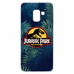 Чехол для Samsung A8 2018 Jurassic Park on the background of a fern - PrintSalon