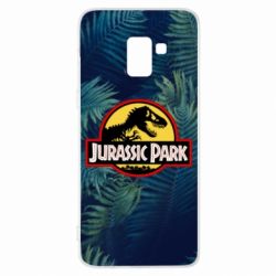 Чехол для Samsung A8+ 2018 Jurassic Park on the background of a fern - PrintSalon