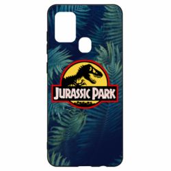 Чехол для Samsung A21s Jurassic Park on the background of a fern - PrintSalon