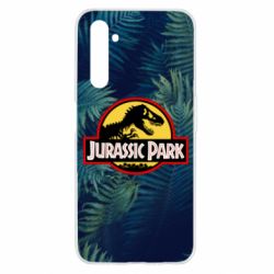 Чехол для Realme 6 Jurassic Park on the background of a fern - PrintSalon