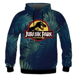 Мужское 3D худи Jurassic Park on the background of a fern - PrintSalon