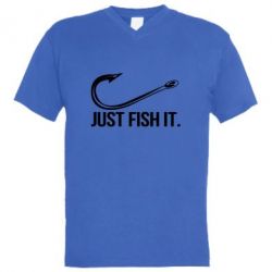 Мужская футболка  с V-образным вырезом Just Fish It - PrintSalon