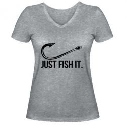 Женская футболка с V-образным вырезом Just Fish It