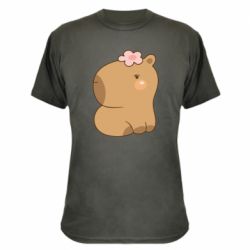 Камуфляжна футболка Капібара з квіткою - PrintSalon