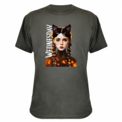 Камуфляжная футболка Венздей кошка - PrintSalon