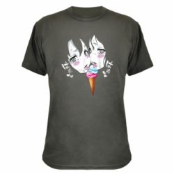 Камуфляжная футболка Ahegao girl eating ice cream - PrintSalon