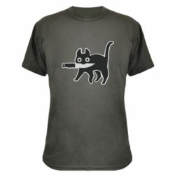 Камуфляжная футболка Cat with a knife - PrintSalon