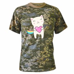 Камуфляжная футболка Cute cat with heart - PrintSalon