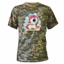 Камуфляжная футболка Unicorn with flowers - PrintSalon