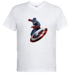 Мужская футболка  с V-образным вырезом Капитан Америка - PrintSalon