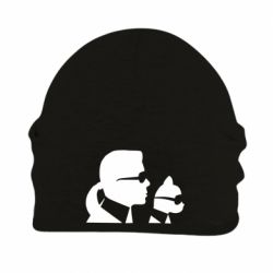 Шапка флисовая Karl and the cat with glasses - PrintSalon