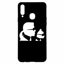 Чехол для Samsung A20s Karl and the cat with glasses-PrintSalon Чехол для Samsung A20s Karl and the cat with glasses