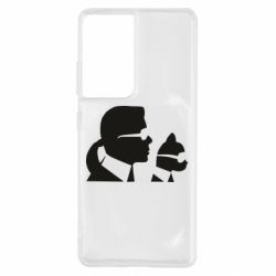 Чехол для Samsung S21 Ultra Karl and the cat with glasses-PrintSalon Чехол для Samsung S21 Ultra Karl and the cat with glasses