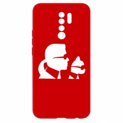 Чехол для Xiaomi Redmi 9 Karl and the cat with glasses - PrintSalon