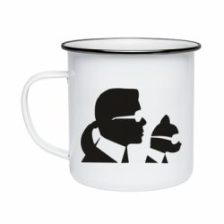 Кружка эмалированная Karl and the cat with glasses - PrintSalon