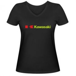 Женская футболка с V-образным вырезом Kawasaki Logo - PrintSalon