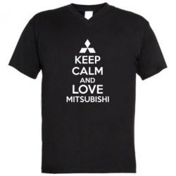 Чоловіча футболка з V-подібним вирізом Keep calm an love mitsubishi - PrintSalon