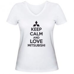 Жіноча футболка з V-подібним вирізом Keep calm an love mitsubishi - PrintSalon