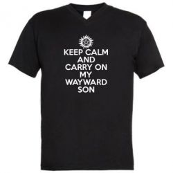 Мужская футболка  с V-образным вырезом Keep Calm and carry on - PrintSalon