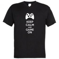 Мужская футболка  с V-образным вырезом KEEP CALM and GAME ON - PrintSalon