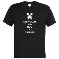 Мужская футболка  с V-образным вырезом KEEP CALM and HUG A CREEPER - PrintSalon