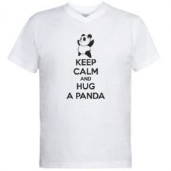 Мужская футболка  с V-образным вырезом KEEP CALM and HUG A PANDA - PrintSalon