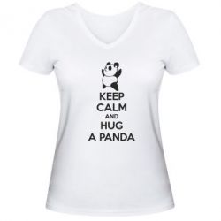 Женская футболка с V-образным вырезом KEEP CALM and HUG A PANDA - PrintSalon