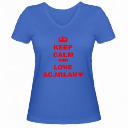 Женская футболка с V-образным вырезом Keep calm and love AC Milan - PrintSalon