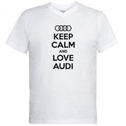 Мужская футболка  с V-образным вырезом Keep Calm and Love Audi - PrintSalon