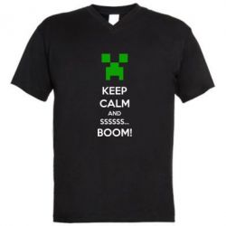 Чоловіча футболка з V-подібним вирізом Keep calm and ssssssss...BOOM! - PrintSalon