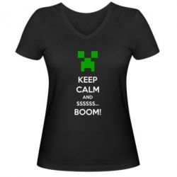 Жіноча футболка з V-подібним вирізом Keep calm and ssssssss...BOOM! - PrintSalon