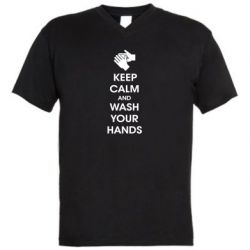 Мужская футболка  с V-образным вырезом Keep calm and wash your hands - PrintSalon