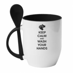Чашка с ложкой Keep calm and wash your hands