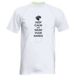Мужская футболка для спорта Keep calm and wash your hands - PrintSalon