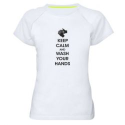 Женская футболка для спорта Keep calm and wash your hands - PrintSalon