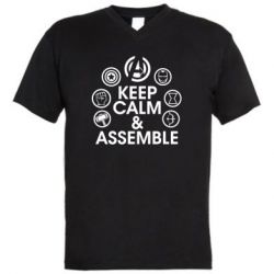 Мужская футболка  с V-образным вырезом Keep calm & assemble - PrintSalon